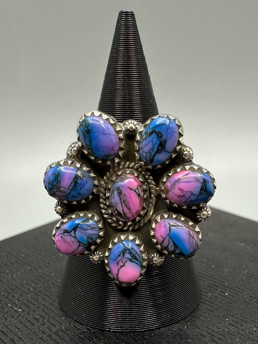 Monarch Dahlia Turquoise 925 Sterling Silver Adjustable Cluster Ring
